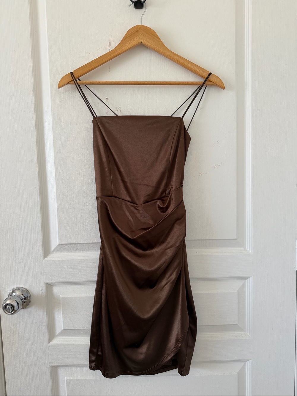 Satin Backless Slip Dress in Chocolate Brown